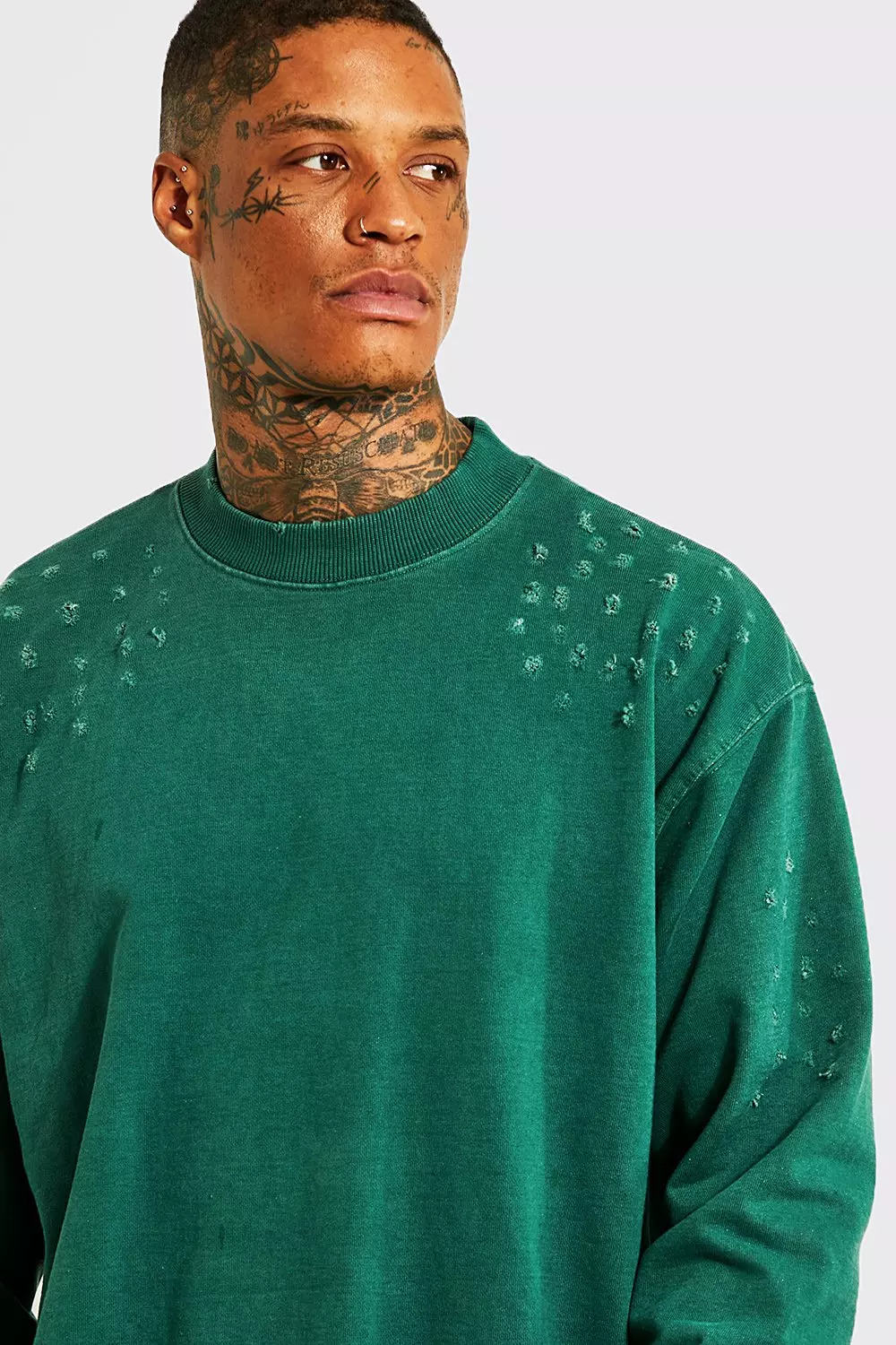 Oversized Distressed Sweatshirt | boohooMAN USA